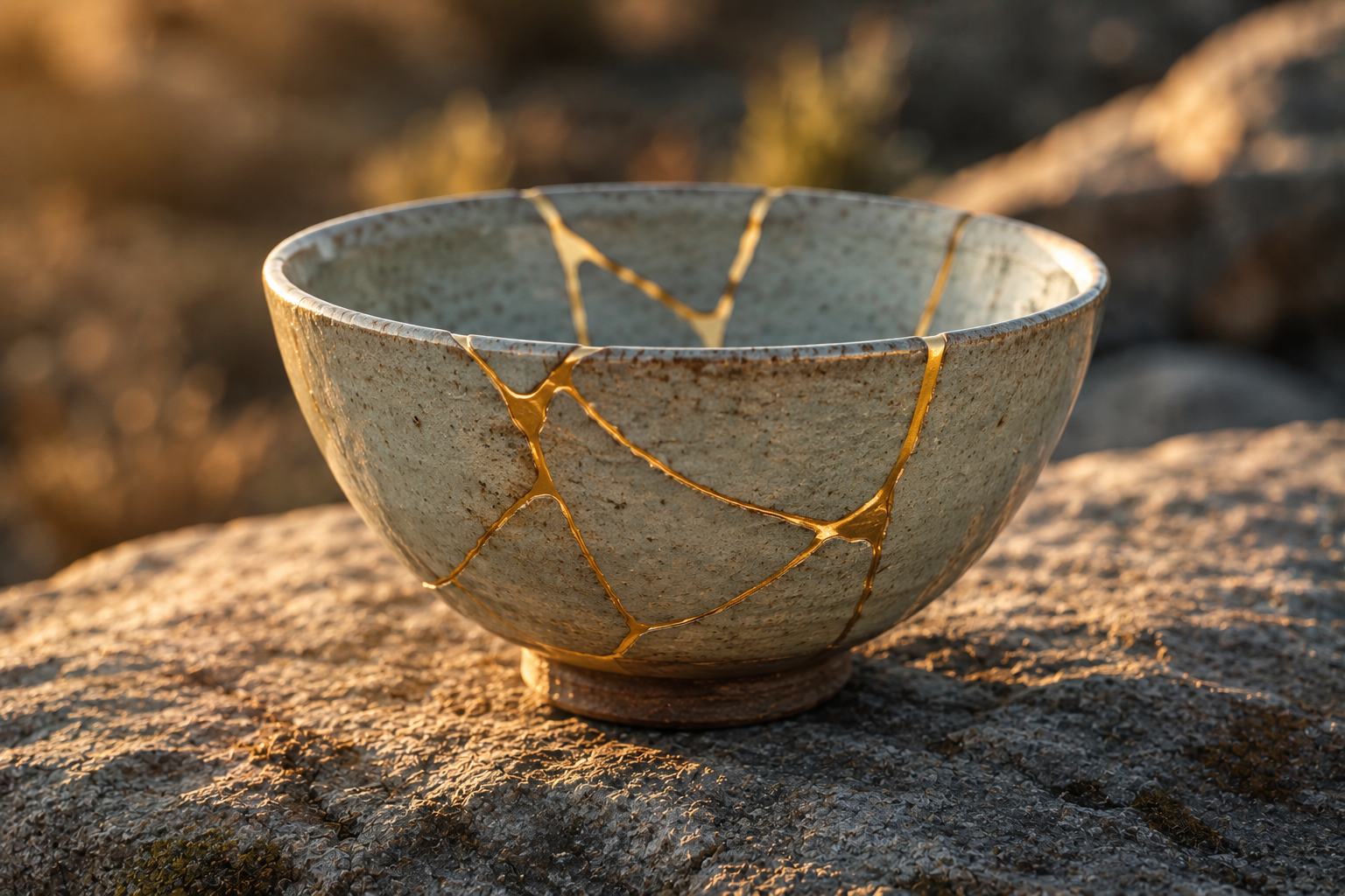 A cracked bowl repaired with gold